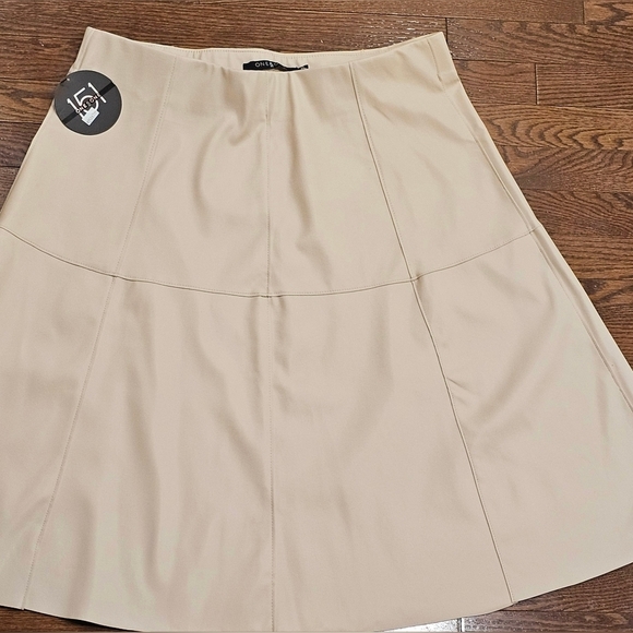 ONE 5 ONE Leather Ivory  Skirt A line Stitched size XL - Picture 4 of 13